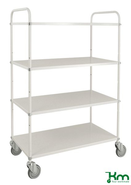 Kongamek Leichter Etagenwagen, 4 Lenkrollen, 2 davon mit Bremsen, Weiß, 4 Böden, KM4125B