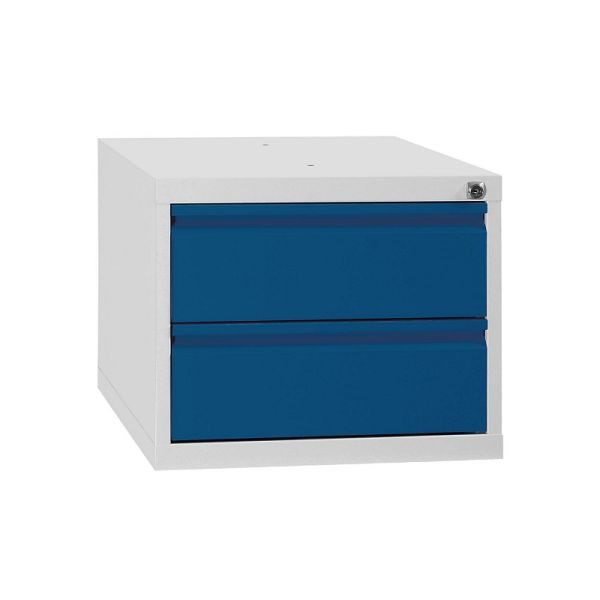 Lüllmann Schubladenmodul, 2 Schubladen, 380 x 460 x 550 mm, lichtgrau/enzianblau, 808911