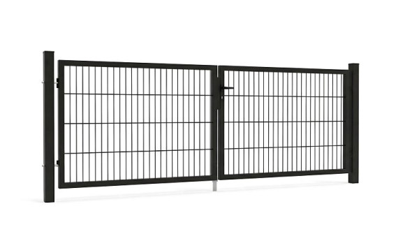 GEWA Gartentor Economy 3m Breit 1,2m Hoch Doppelstabmattentor RAL7016 Anthrazit Inkl. Pfosten und Zubehör, DTE-656-1230-3000-TP50-7016