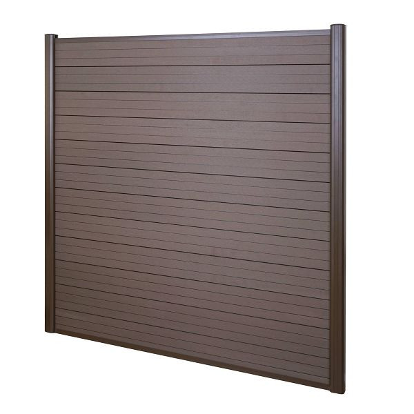 Mendler WPC-Sichtschutz Sarthe, Windschutz Zaun, Alu-Pfosten, 2er Set, 3,75m braun, 54413+54414+54415+54419+54420+54421