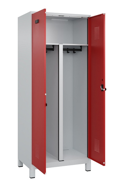 C+P PSA Schwarz-Weiß-Spind Evolo PLUS, mit Füßen, 2 Abteile, 1950x800x500mm, 70, Frontfarbe RAL 3000 feuerrot, Drehriegel, 049012-22P S10003