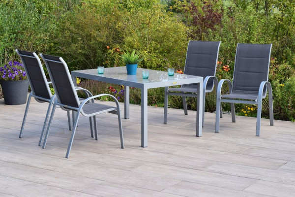 Merxx Amalfi di Lusso Set 5-teilig, anthrazit, 4 Amalfi di Lusso Stapelsessel, 1 Tisch 150 x 90 cm, Silber/anthrazit, 50873-307