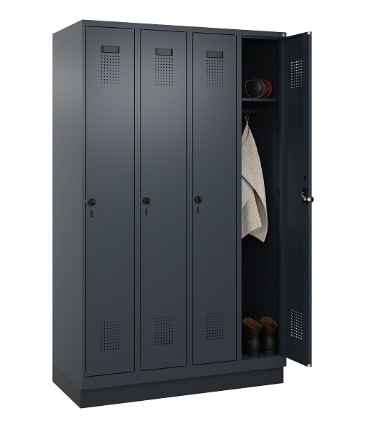 C+P Spind Evolo PLUS, mit Sockel, 4 Abteile, 1950x1200x500mm, 7016/7016, Verschluss Drehriegel, Ablageböden 4, 049020-40 S10016