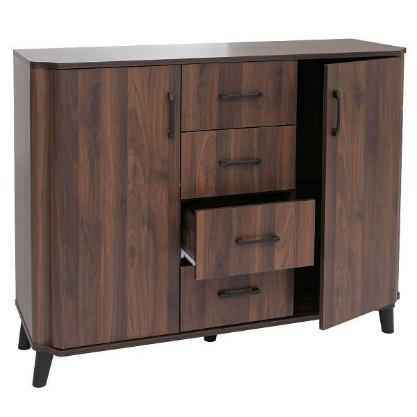 Mendler Kommode HWC-P42, Sideboard Schrank Anrichte, 4 Schubladen Staufächer 2 Türen, MDF 92x120x40cm, Walnuss-Optik, 139783+139784