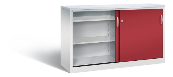 C+P Sideboard mit Schiebetüren Acurado, H1000xB1600xT500mm, Farbe: Lichtgrau / Rubinrot, Bügelgriff, 2156-00 S10092