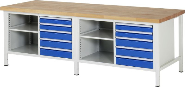 RAU Werkbank Serie 8000 - Modell 8464, B2500 x T900 x H840-1040 mm, Systemunterbau B2425 x T850 x H800-1000 mm, 03-8464A2-259B4H.11