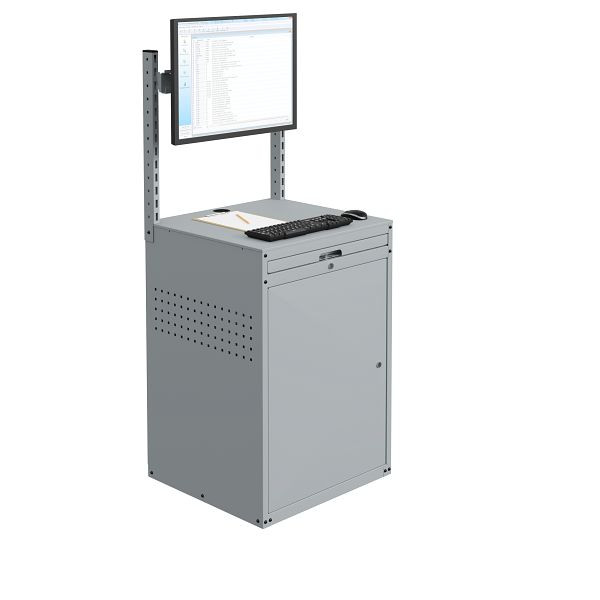 SOFAME MODULINFO Computerschrank B695 x T 660 x H 1005 mm mit Schiene und Bildschirmhalterung, Lichtgrau RAL 7035, W040010031GCGC