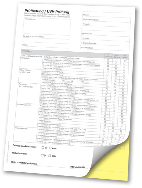 Eichner Prüfbefund UVV-Prüfung, DIN A4, SD-Sätze, 2-fach, Block mit 50 Sätzen, 9096-00202