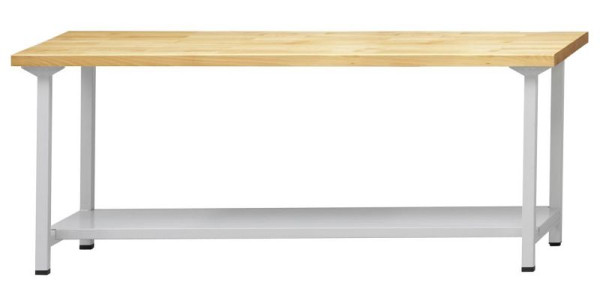 ANKE Werkbänke Arbeitstisch; 2000 x 700 x 890 mm; RAL 7035; Buche-Massiv-Platte 40 mm; Ablageboden aus Stahlblech 500 mm tief, 400.317