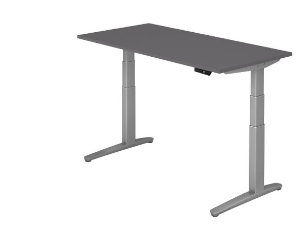 Hammerbacher Sitz-Steh-Schreibtisch elektrisch 160x80cm Graphit/Silber, Rechteckform, VXBHM16/G/SS