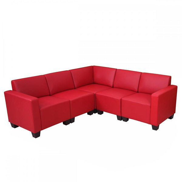 Mendler Modular Sofa-System Couch-Garnitur Lyon 5, Kunstleder, rot, 21701+21718+2x21691+21695+21698