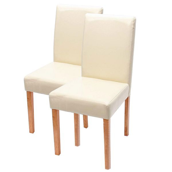 Mendler 2er-Set Esszimmerstuhl Stuhl Küchenstuhl Littau, Leder, creme, helle Beine, 7977