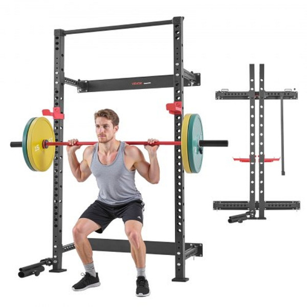 VEVOR Klappbares Power Cage 454 kg, wandmontiertes Rack mit Landminenbefestigung & verstellbaren J-Haken & Klimmzugstange, BGSSDJKZD000GAF2E001V0