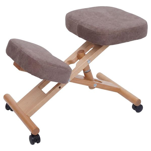 Mendler Kniestuhl HWC-Q46, Sitz-/Kniehocker höhenverstellbar Rollen Stoff/Textil (200g/m²) Holz, braun, 122918