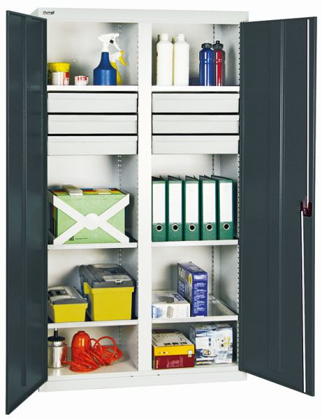 stumpf Werkzeug- und Materialschrank Serie 2000, 7035/7016, 6 Schubladen, Mitteltrennwand, 6 Fachböden, 2004271