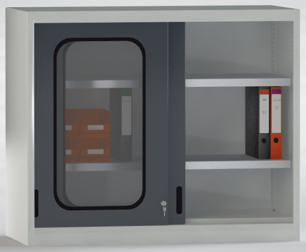 KLW Schiebetürenschrank mit Acrylglas-Sichtfenster, Sicherheits-Gummi, H:1000 B:1200 T:525mm, ohne Mitteltrennwand, 7SN-QL1000FB-1012XRA