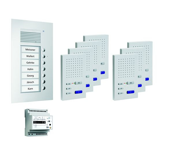 TCS Türkontrollsystem audio:pack UP für 7 Wohneinheiten, mit Außenstation PUK 7 Klingeltasten, 7x Freisprecher ISW3030, Steuergerät BVS20, PPUF07-EN/02