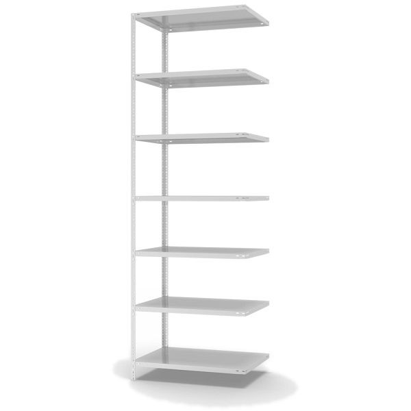 hofe Fachboden-Anbauregal, 3000x600x1000 mm, 7 Fachebenen, RAL 7035, 200 kg Fachlast, 1400 kg Feldlast, zweiseitige Bedienung, WKA30610M