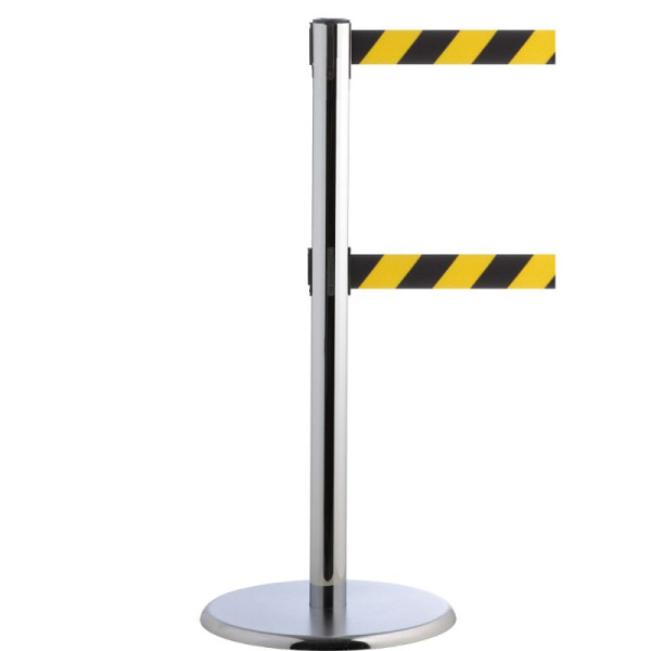 Stein HGS Personenleitsystem -P-Line Duo-, chrom, schwarz/gelb diagonal (schraffiert), mit Gurtendstück (Standard), Gurtlänge: 2 x 2,3 m, 14148-0602