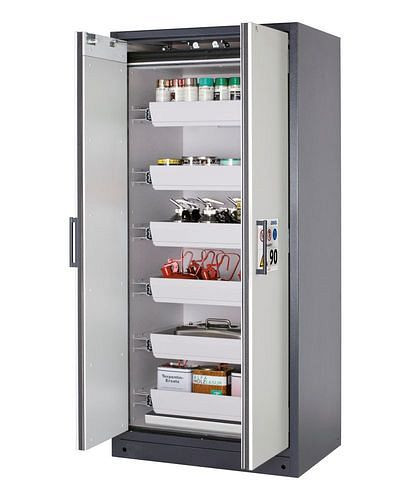 asecos Feuerbeständiger Gefahrstoffschrank Select W-96, 6 Auszugswannen, Türen grau, 201044