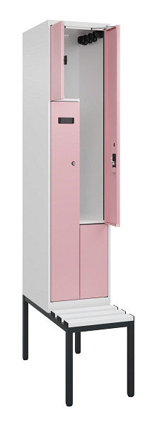 C+P Z-Spind Evolo PLUS, Bank, 2 Fächer, 2120x400x815mm, 9016/3015, Zylinderschloss, Sitzfläche Kunststoff, Sitzbank, 0490537-122 S10099