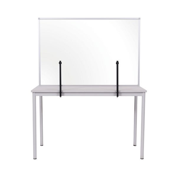 Bi-Office Trennwand, Spritzschutz Glastafel mit Metallklammern zum Befestigen am Tisch, mit silbernem Aluminiumrahmen, 120x90cm, GL08019101