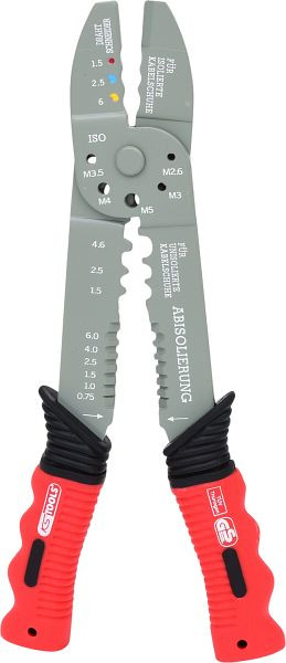 KS Tools Multifunktions-Crimpzange für isolierte und unisolierte Kabelschuhe, 220mm, 115.1231