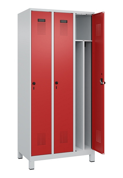 C+P Spind Evolo PLUS, mit Füßen, 3 Abteile, 1950x900x500mm, 7035/3000, Verschluss Drehriegel, 049010-30F S10003
