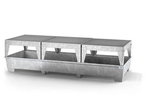 DENIOS Auffangwanne classic-line für 3 IBC, verzinkt, 3 Abfüllböcke, 273880
