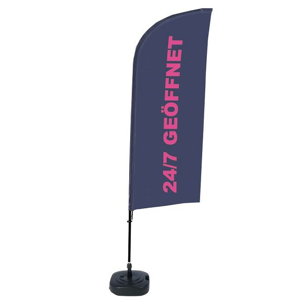 Showdown Displays Beachflag Alu Wind Komplett-Set 24/7 Geöffnet Deutsch ECO, BFAW310-WT21-I130ECO