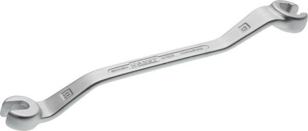 Hazet Doppel-Ringschlüssel, offen, Außen-Sechskant Profil, 11 x 13 mm, für Leitungs-Verschraubungen, Gekröpft (15° und 40°), 612N-11X13