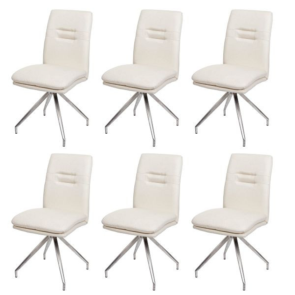 Mendler 6er-Set Esszimmerstuhl HWC-H70, Küchenstuhl Lehnstuhl Stuhl, Stoff/Textil Edelstahl gebürstet, creme-beige, 3x94425