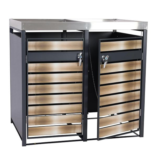 Mendler 2er Mülltonnenverkleidung mit Pflanzkasten HWC-J81, erweiterbar, 125x132x80cm Metall 47kg, anthrazit, gold, 101308+101309