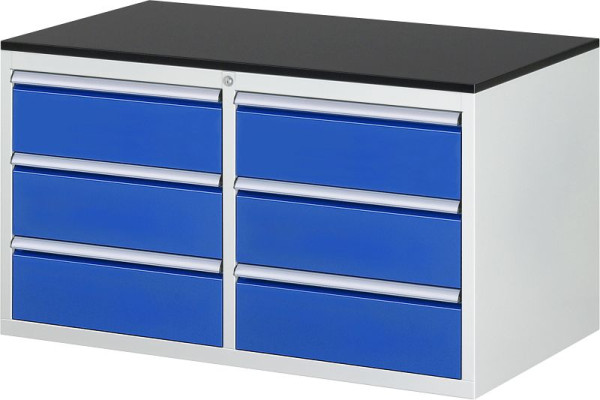 RAU Schubladenschrank Serie 7000, B1145xT650xH640mm, Schubladen: links: 3xH180mm, rechts: 3xH180mm, Arbeitsplatte melaminharzbeschichtet, 03-LL3.0.0A-M.11