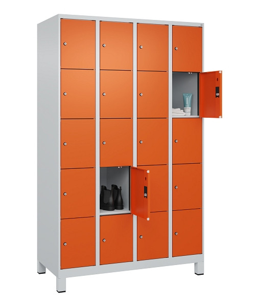 C+P Schließfachschrank Evolo PLUS, mit Füßen, 20 Fächer, 1950x1200x500mm, 7035/2004 Reinorange, 049010-405 S10002