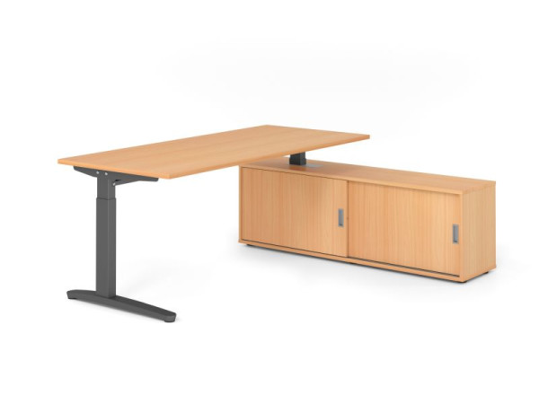 Hammerbacher Schreibtisch XB19, 180x80cm, Platte: Buche, 25mm dick, C-Fuß Gestell Graphit, höheneinstellbar, Ahorn, VXBE19SB/6/G/6/6