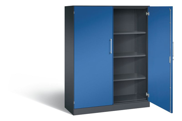 C+P Flügeltürenschrank Asisto, H1635xB1200xT435mm, Farbe: Schwarzgrau / Enzianblau, Bügelgriff, 4 OH, 141011-000 S10052