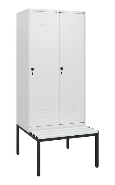 C+P Umkleidespind Classic PLUS, mit untergebauter Sitzbank, 2 Abteile, 1950x800x815mm, 9016/9016, Drehriegel, 0800505-22 S10044