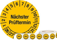 Produktbild von DENIOS Prüfplakette "Nächster Prüftermin", 26 - 31, gelb, Folie, SK, 30 mm, VE: 1 Rolle à 1000 Stück, 290047 DENIOS Prüfplakette "Nächster Prüftermin", 26 - 31, gelb, Folie, SK, 30 mm, VE: 1 Rolle à 1000 Stück, 290047