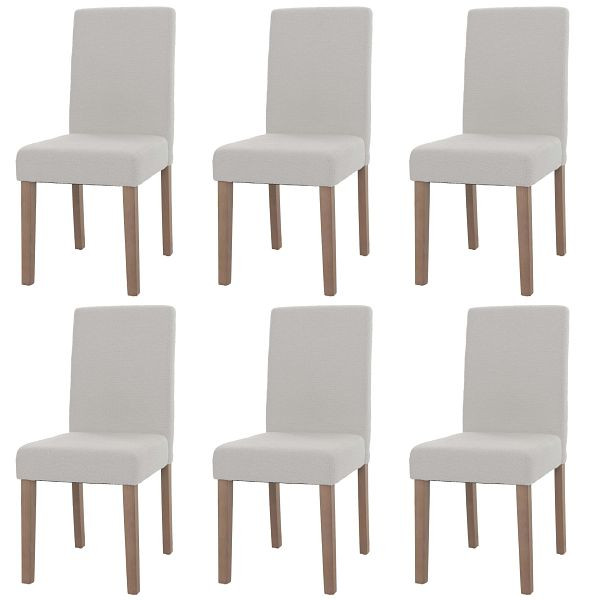 Mendler 6er-Set Esszimmerstuhl Littau, Stuhl Küchenstuhl Hochlehner, Stoff/Textil Bouclé Holz, creme, naturfarbene Beine, 107747+107745