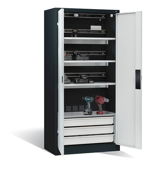 C+P Akkuladeschrank Comfort, H1950xB930xT500 mm, Anthrazit/Lichtgrau, 8921-05E3 S10027