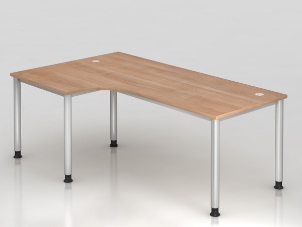Hammerbacher Winkeltisch 4 Fuß rund 200x120cm 90° Nussbaum/Silber, Winkelform 90°, links oder rechts montierbar, VHS82/N/S