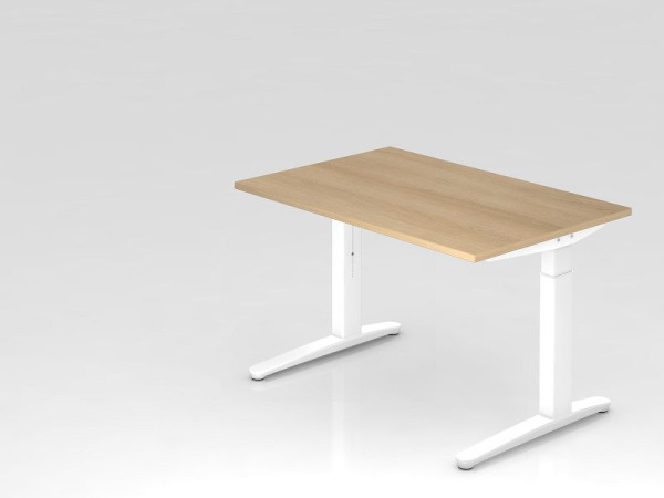 Hammerbacher Schreibtisch C-Fuß 120x80cm Eiche/Weiß, Alu-Kufe Weiß, VXB12/E/WW