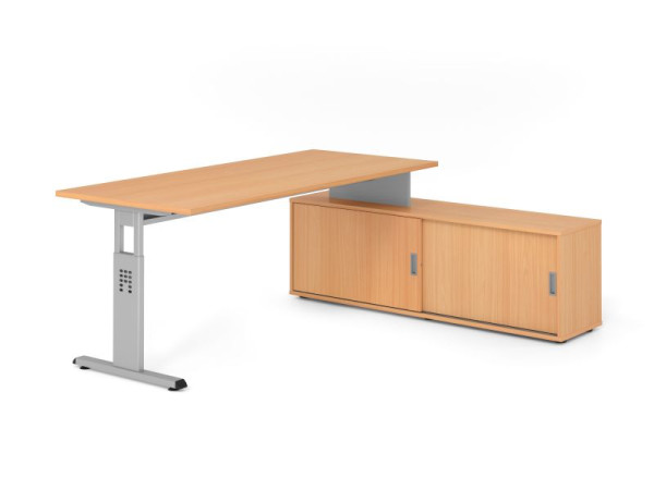 Hammerbacher Aufsatz-Schreibtisch OSE19, 180x80cm, Platte: Buche, 25mm dick, T-Fuß Gestell Silber, Ahorn, VOSE19SB/6/S/6/6