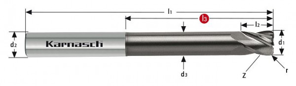 Karnasch VHM-Gesenkfräser mit Eckenradius d= 12,0 / L3= 60 / r= 1,0 / Z= 4 DCC 0318 - Graphit, 306560120010060