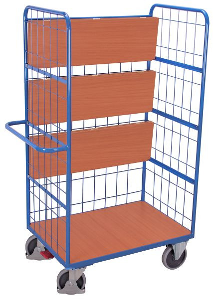 VARIOfit Etagenwagen hoch mit klappbaren Etagenböden, 1.400 x 800 x 1.890 mm, RAL 5010 enzianblau, 3 Seiten mit Drahtgitterverkleidung, sw-800.250