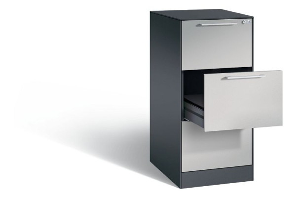 C+P Karteischrank Asisto, H1010xB440xT600mm, Farbe: Schwarzgrau / Weißaluminium, Bügelgriff, 146245-321 S10011