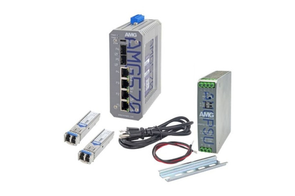 AMG Systems Industrieller 6 Port Managed PoE Switch Kit, 2x SFP-SM-1G-LX20-31, AMG570-4GAT-2S-P120-KS1