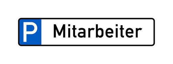 Schilder Klar Parkplatzkennzeichnung P-Mitarbeiter, 523x113x0.6 mm Aluminium geprägt, 1151/54