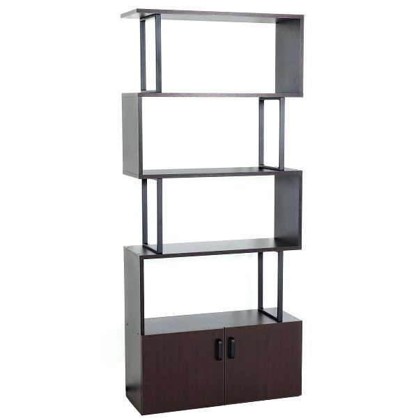 Mendler Bücherregal HWC-A27, Regal Standregal Raumteiler Wohnregal, Staufach mit Tür 183x80cm 3D-Struktur, dunkelbraun, 75032+75033